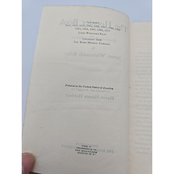 1916 THE HOOSIER BOOK OF RILEY VERSE  Bobbs-Merrell Co Hard Back Book - Picture 9 of 12